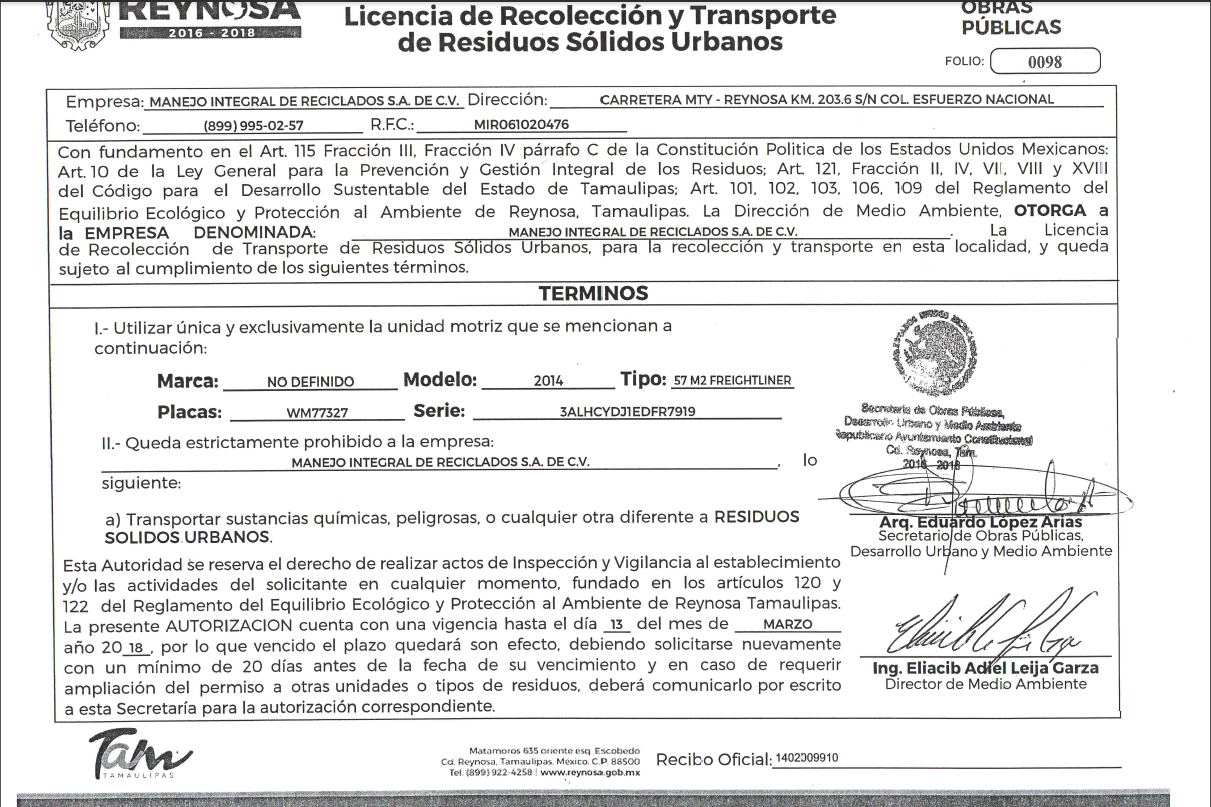 2_Licencia de Recoleccion y transportede RSU